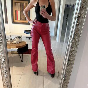 Revice Denim Red Flare Faux Leather Pants Size 29